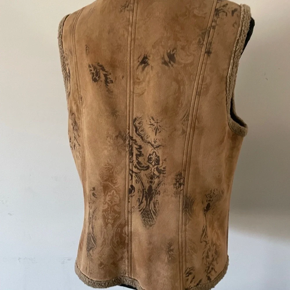 Dana Buchman Shearling Vest Women Size 10 Cognac Faux Suede Sherpa Cabincore - Picture 5 of 11